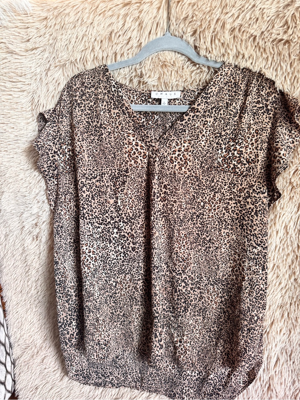 Chaus Women's Leopard Print V-Neck Blouse in Beige/Brown